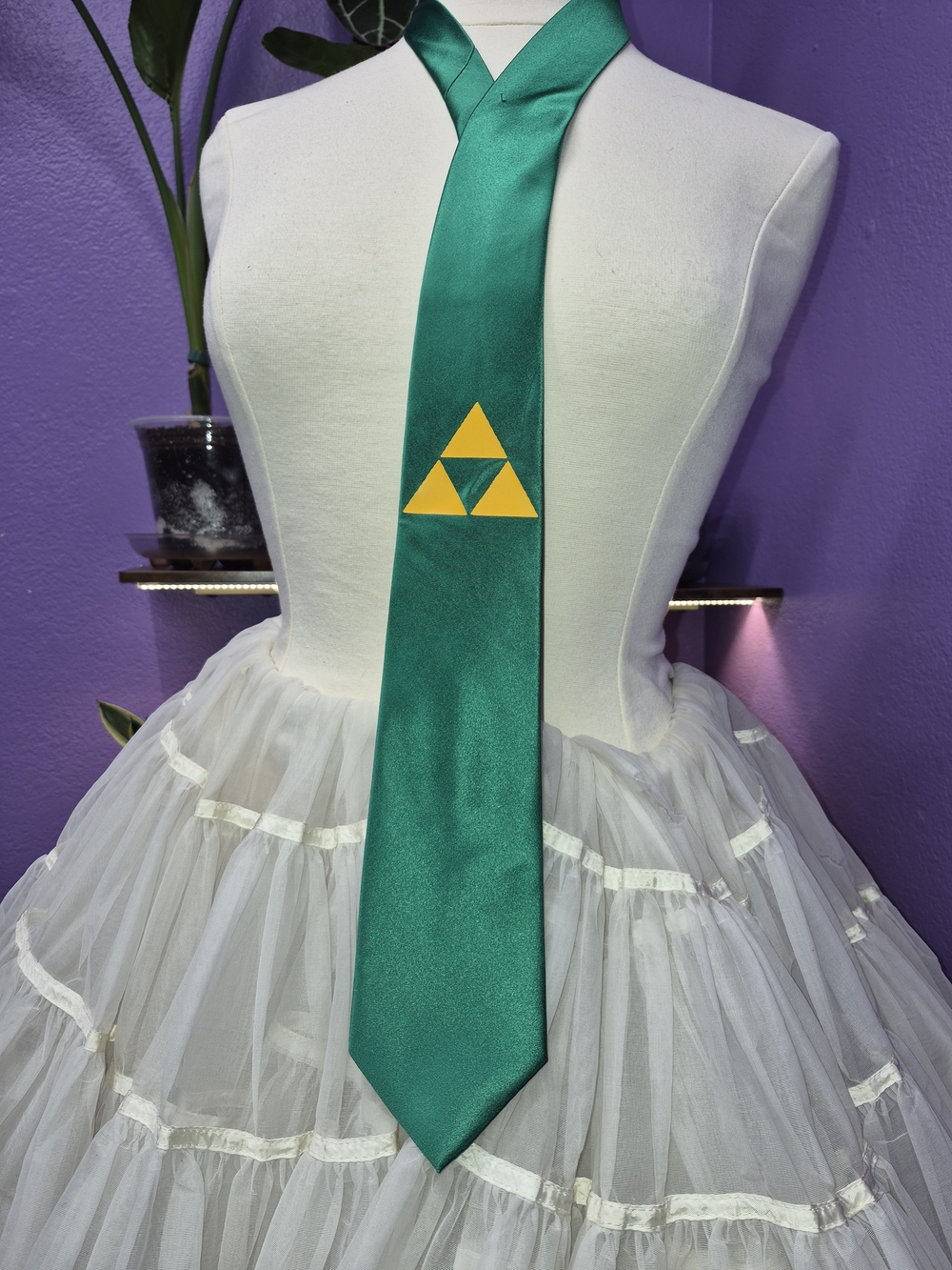 Green Zelda Triforce Satin Neck Tie - Video Game Inspired
